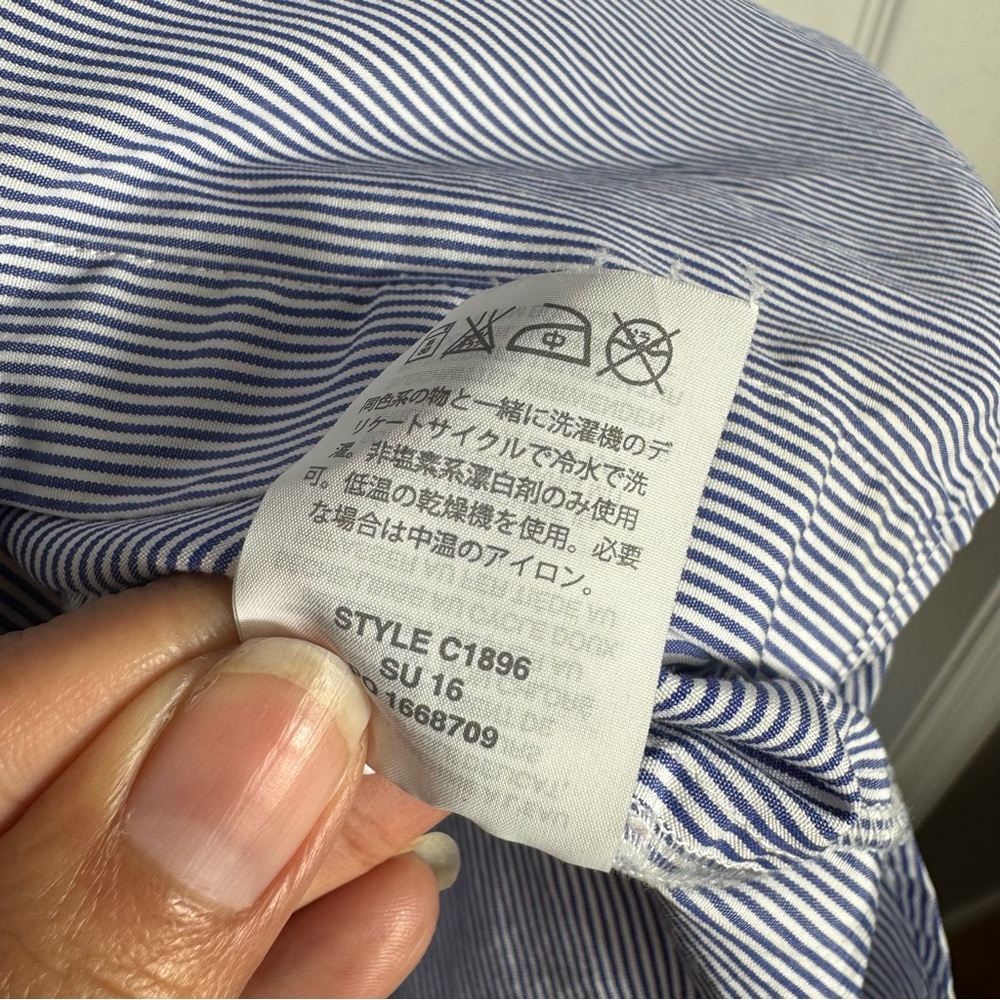 J.Crew Thomas Mason Blue White Stripe Popover Shirt Size 10 - Picture 9 of 12